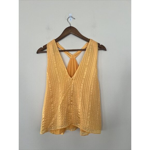 🌟NWT🌟Frame Womens Large Orange Crinkled Silk Pullover Halter Tank Top Blouse - Picture 5 of 9